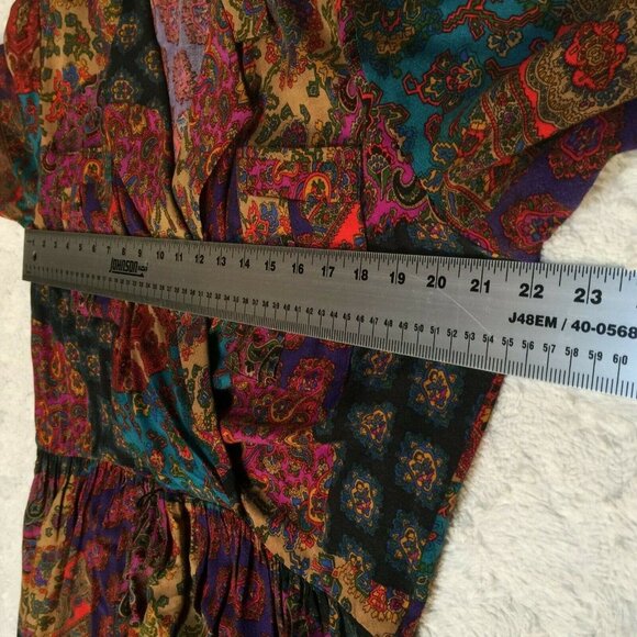 Vintage Breli II Unin Made Women 3/4 Sleeve Paisley Midi Dress Multi Made in USA - Picture 6 of 11